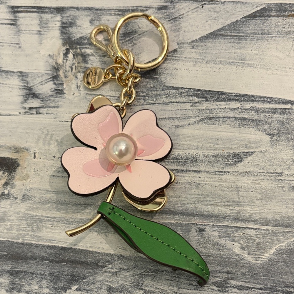 Kate Spade Floral Keychain Bag charm with Pink and Green Accents